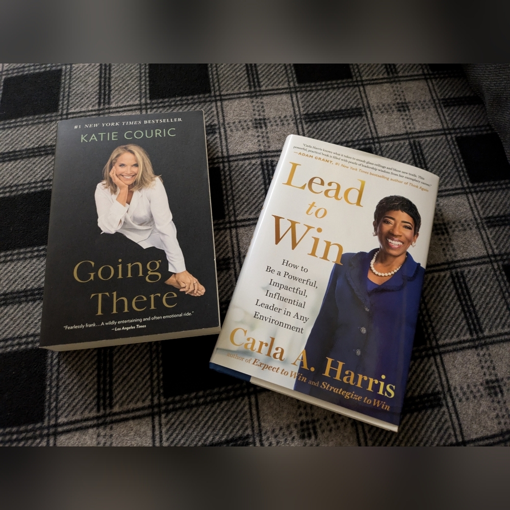 Two books, Katie Curic and Carla Harris "Lead to Win" and "Going There"